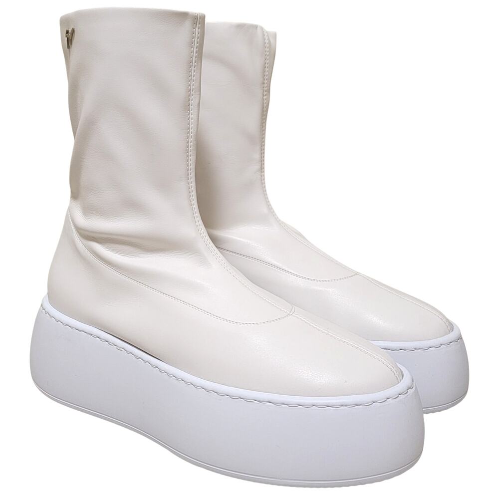 Giuseppe Zanotti Alma Platform Ankle Booties EU 40 US 10 White Stretch Leather